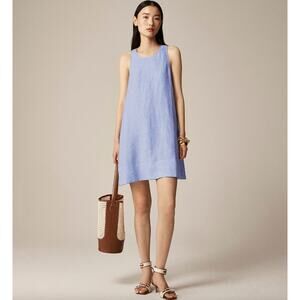 J.Crew Petite Maxine Button Back Dress Linen Shift Mini French Blue Large